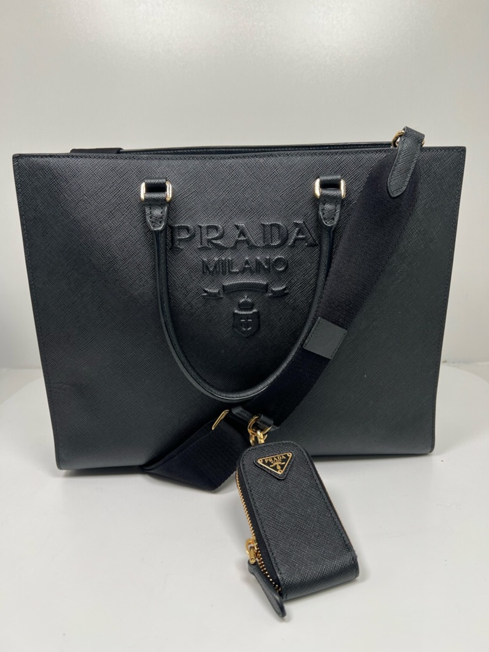 Prada Lux Saffiano Leather Black Crossbody Tote Bag - Picture 2 of 13